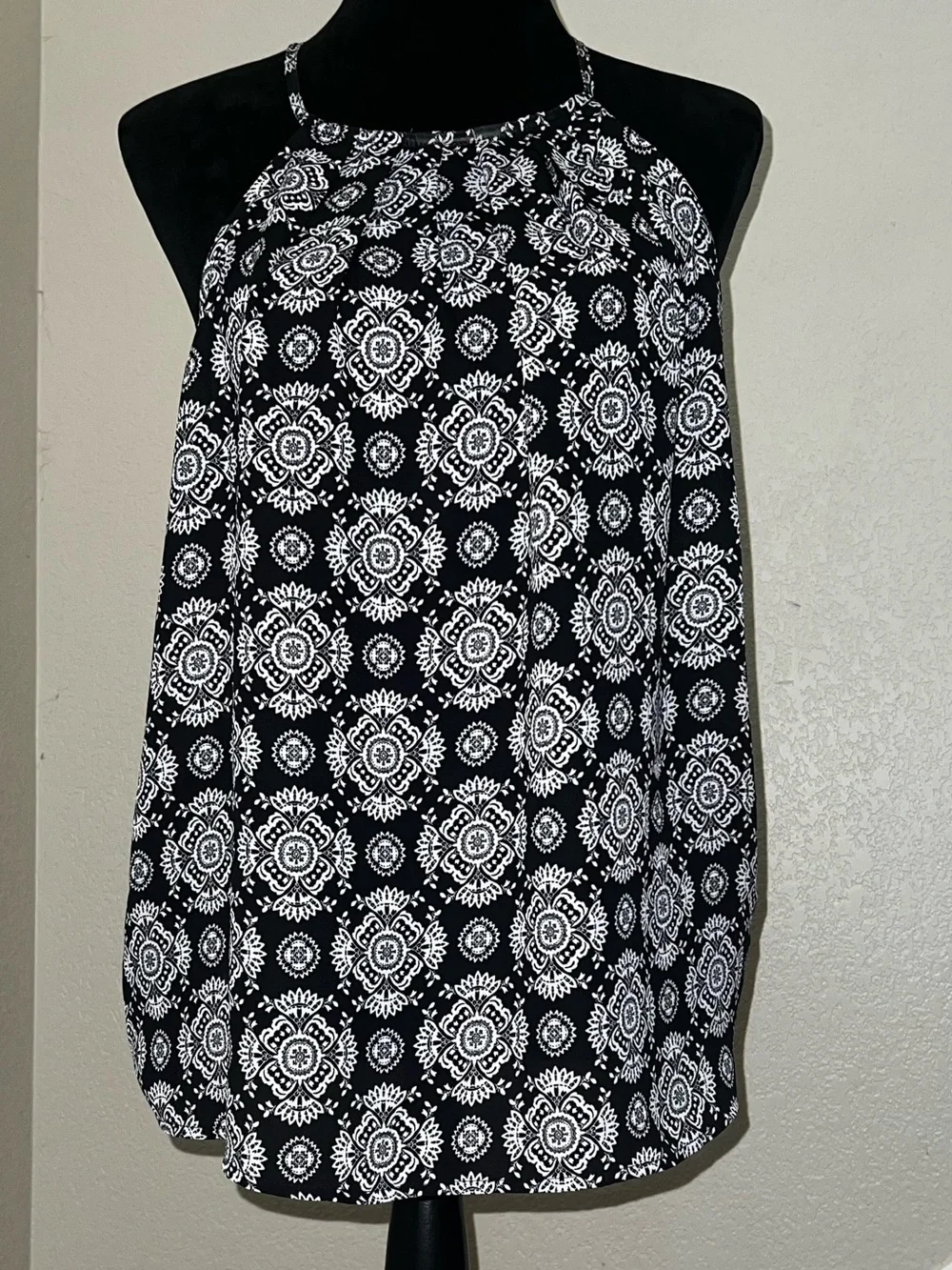 Black & White Halter Neck Printed Tank